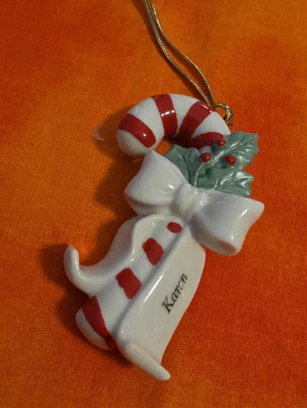 Lenox Ceramic Candy Cane Ornament White Red Personalized Karen